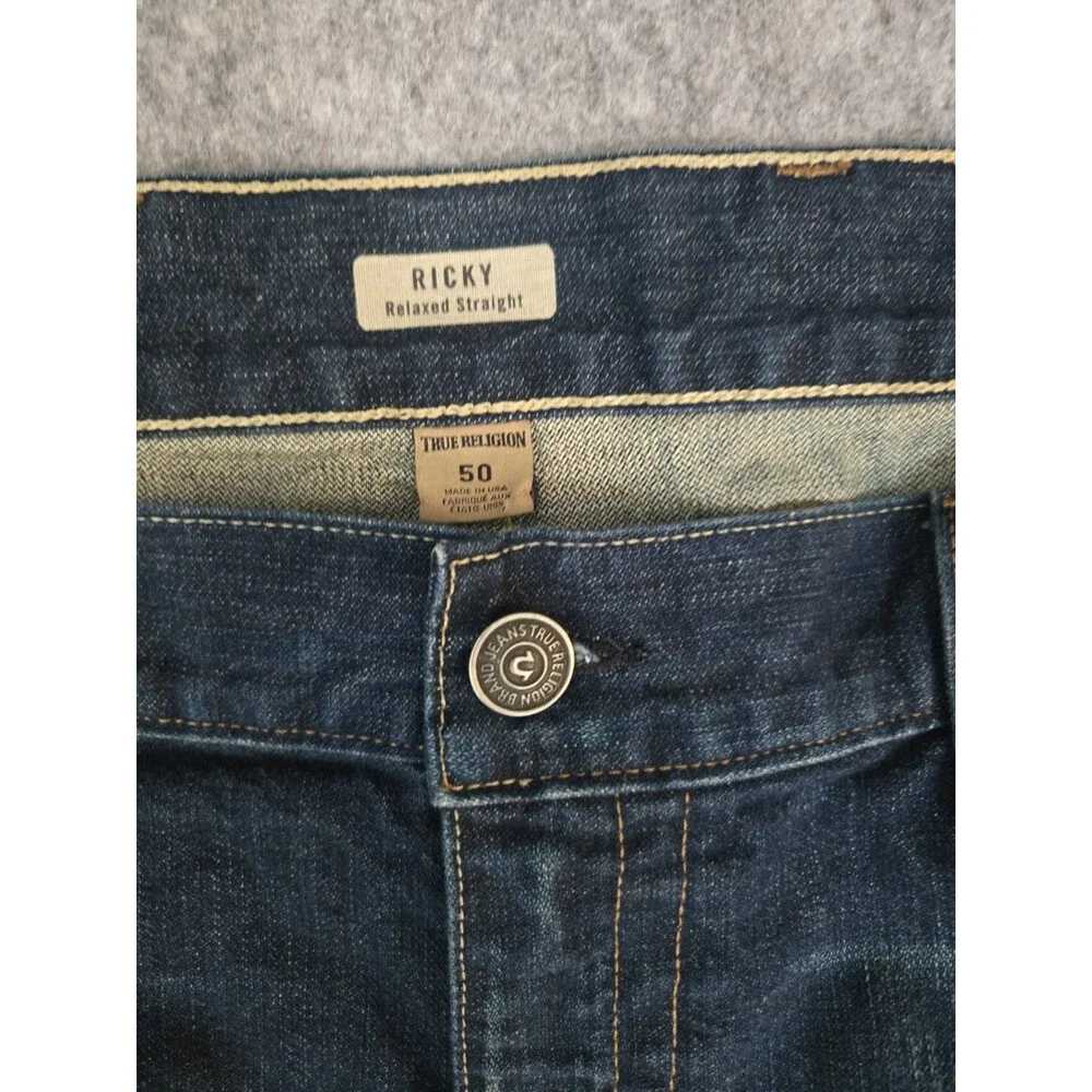 True Religion Ricky Jeans Flap Pocket Mens 50x33.5 Relaxed Straight Made In USA